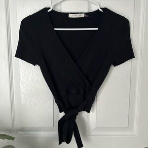 Black Wrap Tie Crop Top